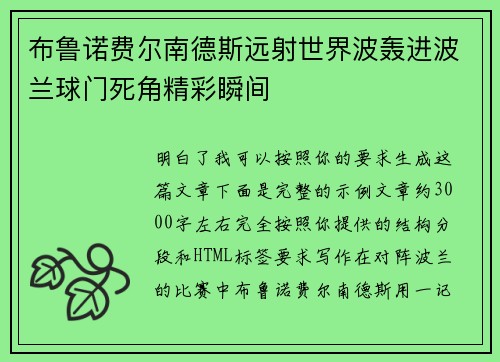 布鲁诺费尔南德斯远射世界波轰进波兰球门死角精彩瞬间